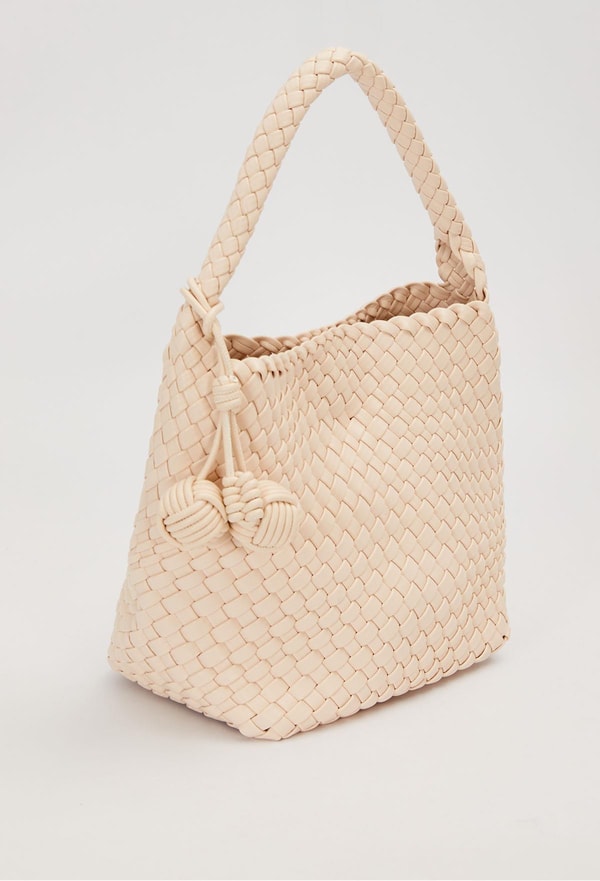 LevidorKrem Dikdörtgen Form Örgü Model El Çantası