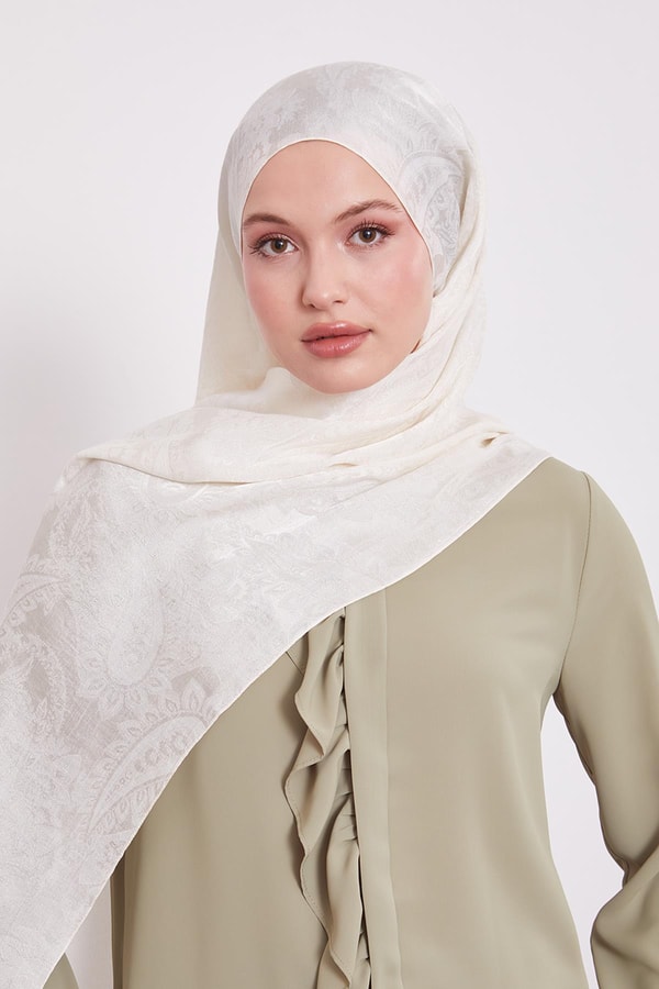 LevidorKrem Etnik Desen İtalyan Jakar Şal