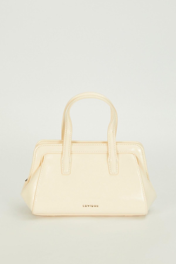 LevidorKrem Fermuar Kapama Detaylı El Çantası