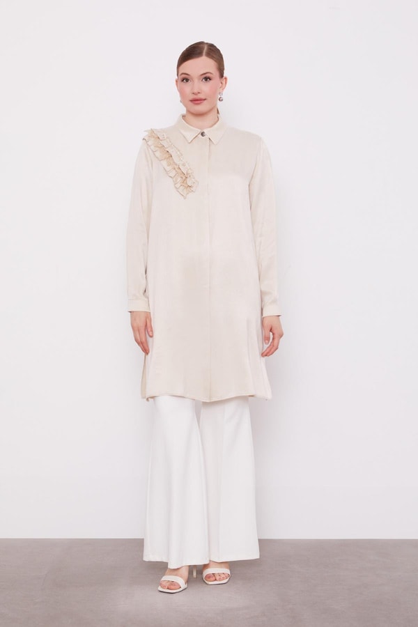 LevidorKrem Fırfır Detaylı Cupra Gömlek