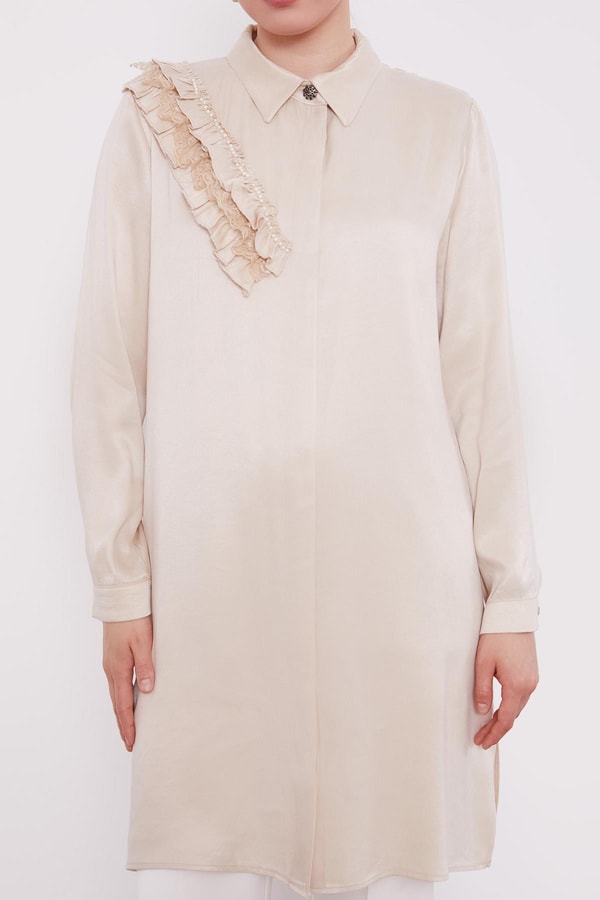 LevidorKrem Fırfır Detaylı Cupra Gömlek