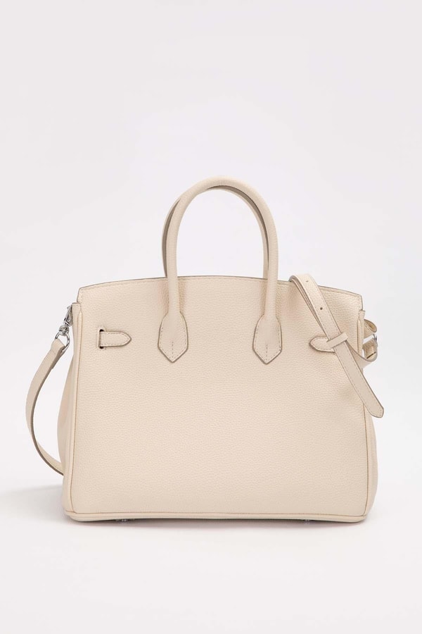 LevidorKrem Gümüş Kilit Aksesuar Detaylı El Çantası