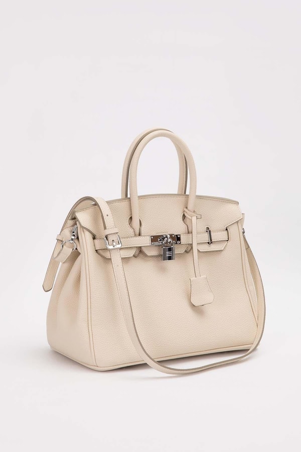 LevidorKrem Gümüş Kilit Aksesuar Detaylı El Çantası