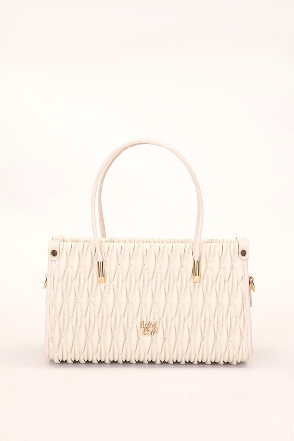 LevidorKrem Kabartmalı Baklava Desen El Çantası