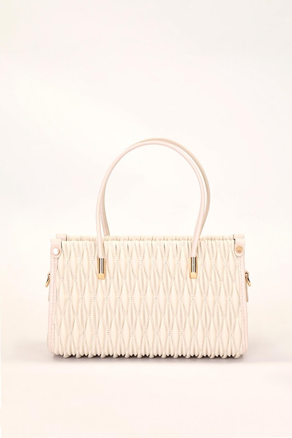 LevidorKrem Kabartmalı Baklava Desen El Çantası