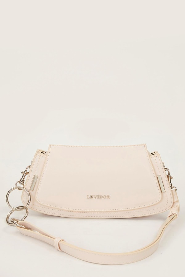LevidorKrem Kapaklı Deri Asklı Baget Çanta