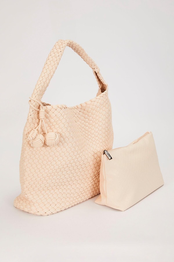 LevidorKrem Kısa Askılı Örgü Model El Çantası