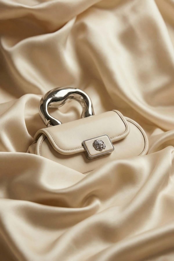 LevidorKrem Oval Görünümlü Metal Aksesuarlı El Çantası