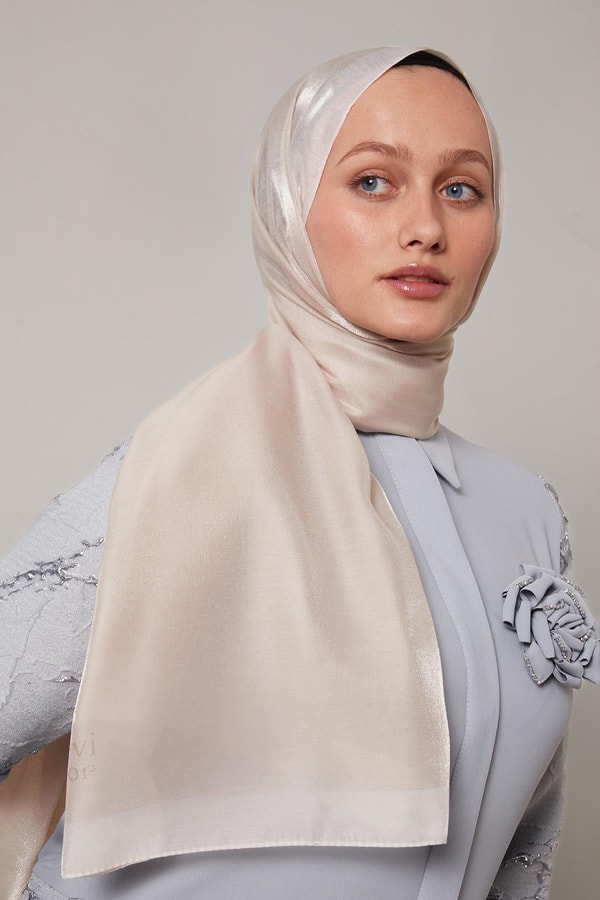 LevidorKrem Şerit Desen Kehribar Şal