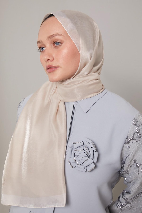 LevidorKrem Şerit Desen Kehribar Şal