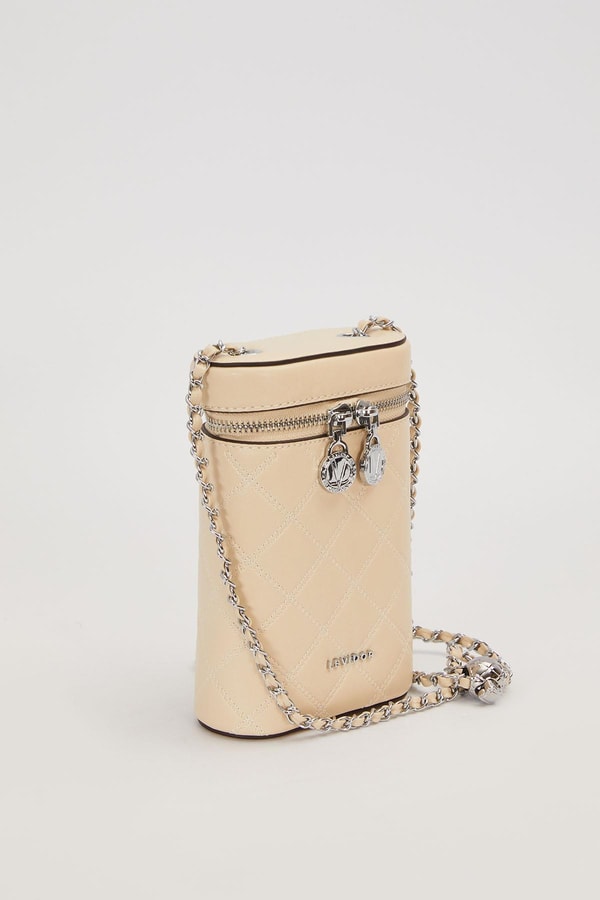 LevidorKrem Silindir Form Kapitone Omuz Çantası