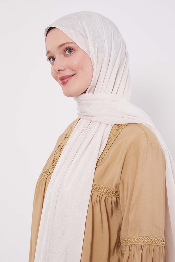LevidorKrem Soyut Lale Desen Jakar Capri Şal