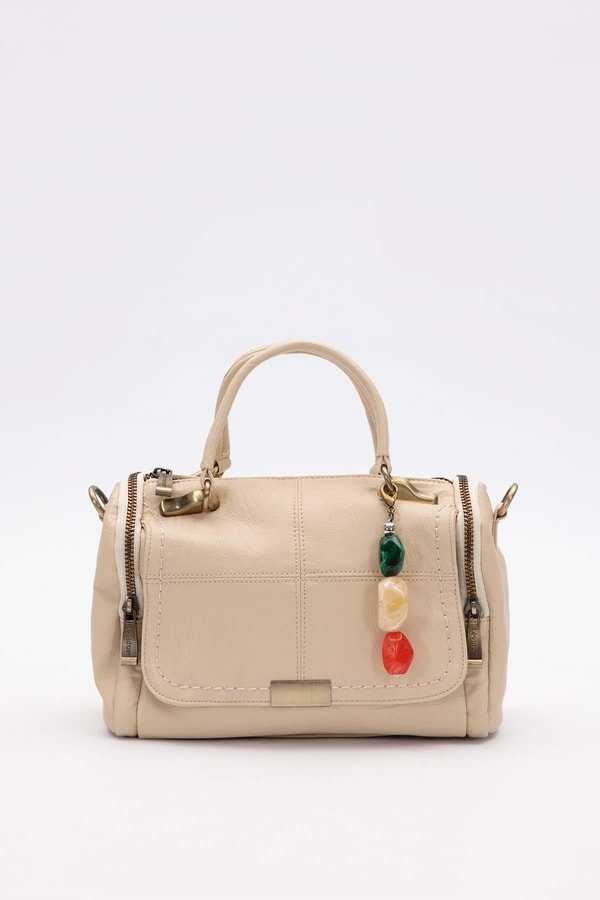 LevidorKrem Taş Aksesuar Detaylı Omuz Çantası