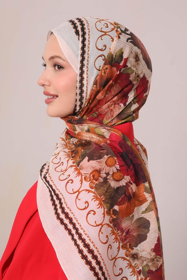 LevidorKrem Varak Desen Pamuk Eşarp