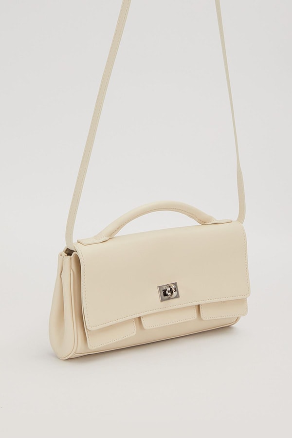 LevidorKrem Yatay Form Omuz Çantası