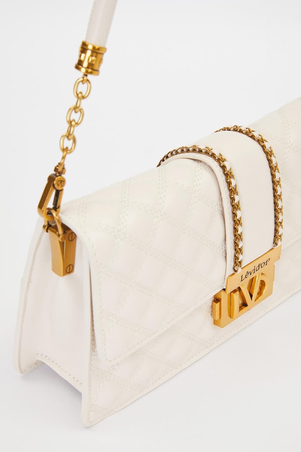 LevidorKrem Zincir Kemer Desen Omuz Çantası