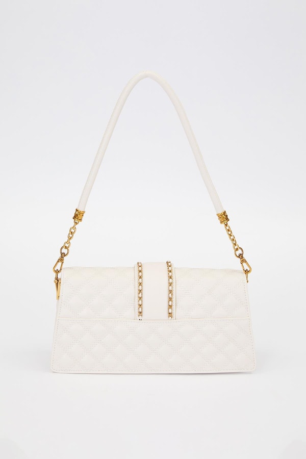 LevidorKrem Zincir Kemer Desen Omuz Çantası