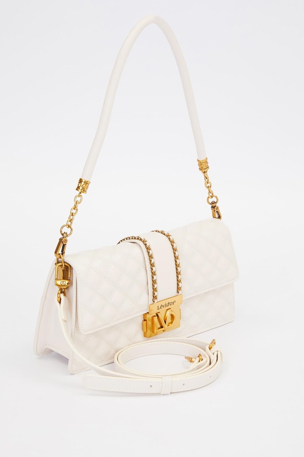 LevidorKrem Zincir Kemer Desen Omuz Çantası