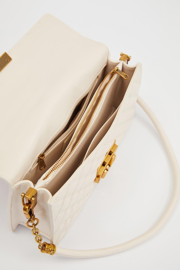 LevidorKrem Zincir Kemer Desen Omuz Çantası