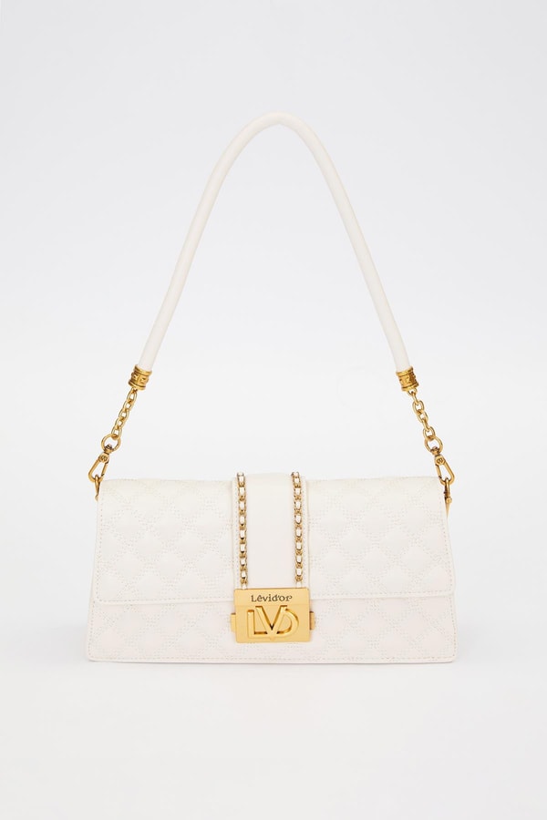 LevidorKrem Zincir Kemer Desen Omuz Çantası