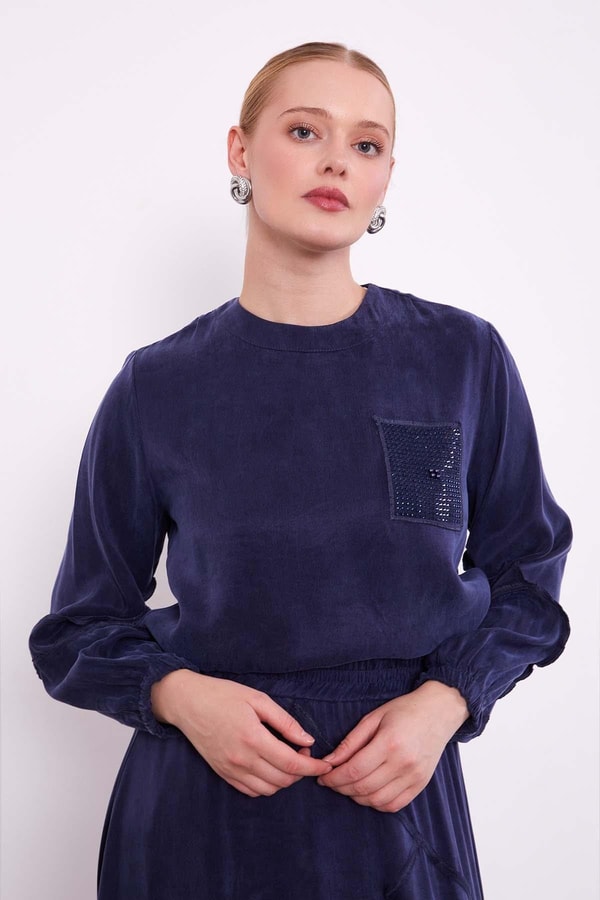 LevidorLacivert Asimetrik Fırfır Detaylı Cupra Etek Takım