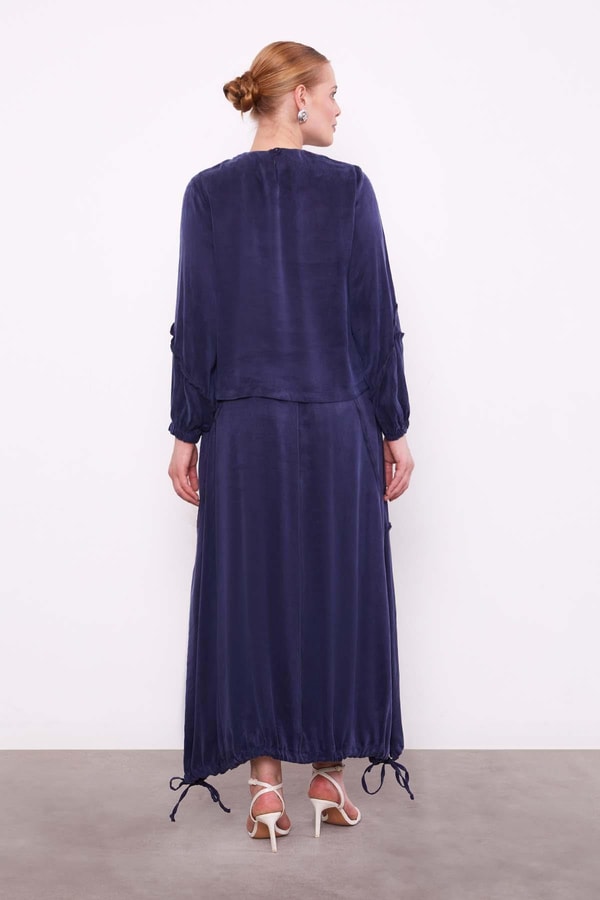 LevidorLacivert Asimetrik Fırfır Detaylı Cupra Etek Takım