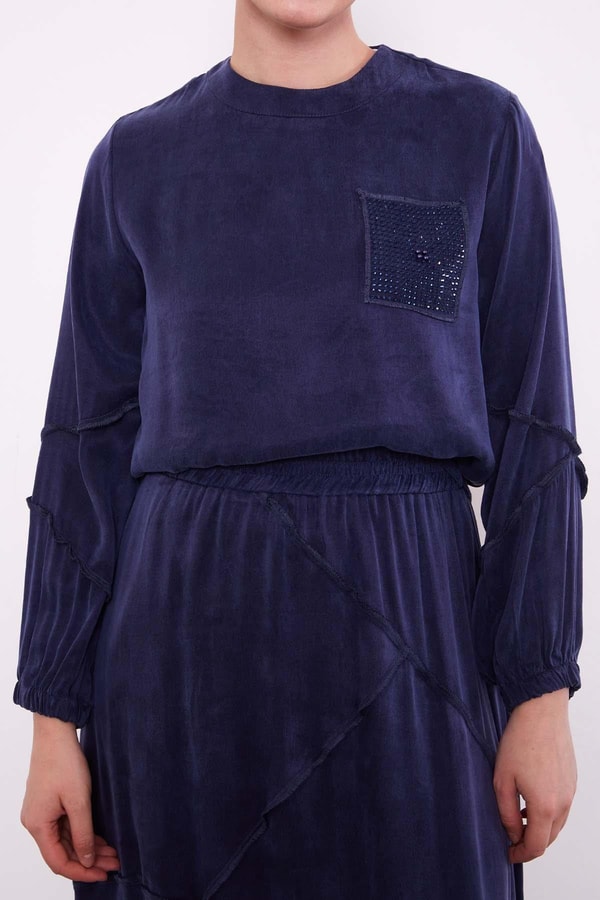 LevidorLacivert Asimetrik Fırfır Detaylı Cupra Etek Takım