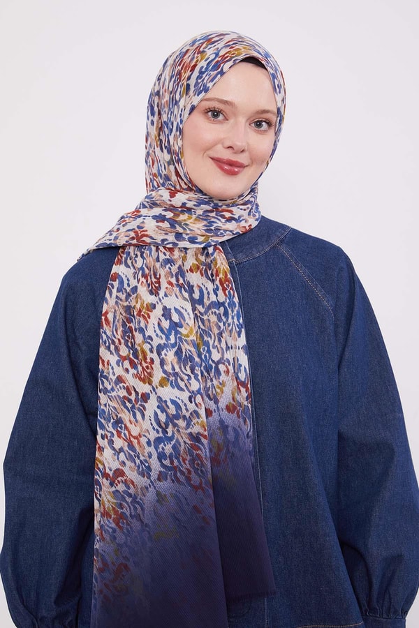 LevidorLacivert Batik Desen Pamuk Şal