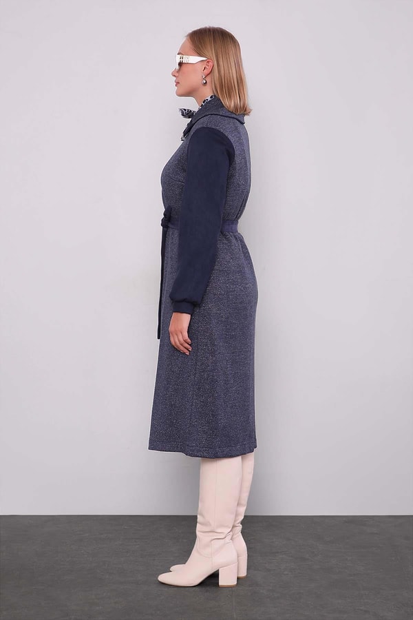 LevidorLacivert Bel Bağlamalı Süet Kap