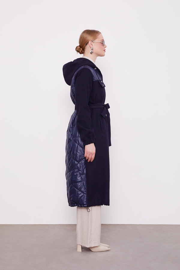 LevidorLacivert Belden Bağlamalı Kaipşonlu Kaşe Kaban