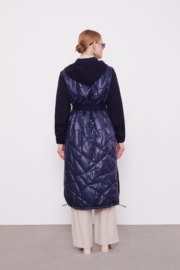 LevidorLacivert Belden Bağlamalı Kaipşonlu Kaşe Kaban