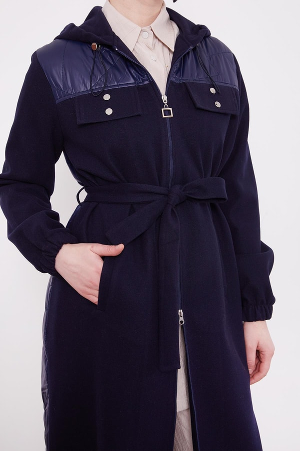 LevidorLacivert Belden Bağlamalı Kaipşonlu Kaşe Kaban