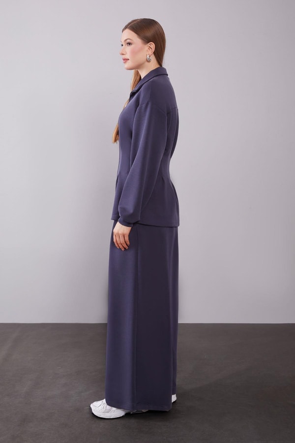 LevidorLacivert Belden Oturmalı Pile Detaylı İkili Takım