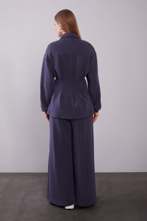 LevidorLacivert Belden Oturmalı Pile Detaylı İkili Takım