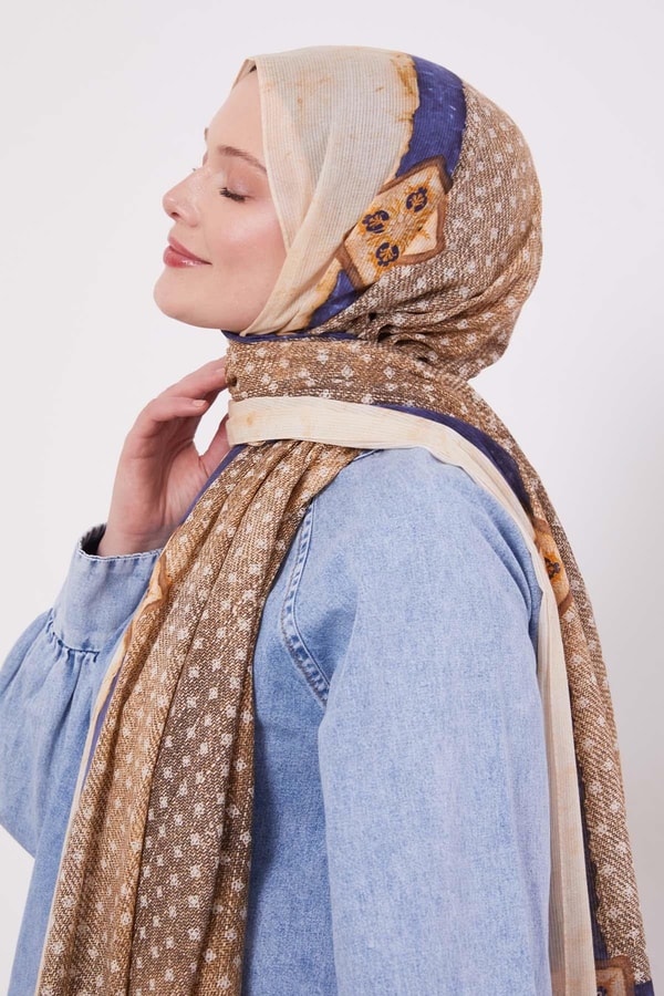 LevidorLacivert Benek Desen Pamuk Şal