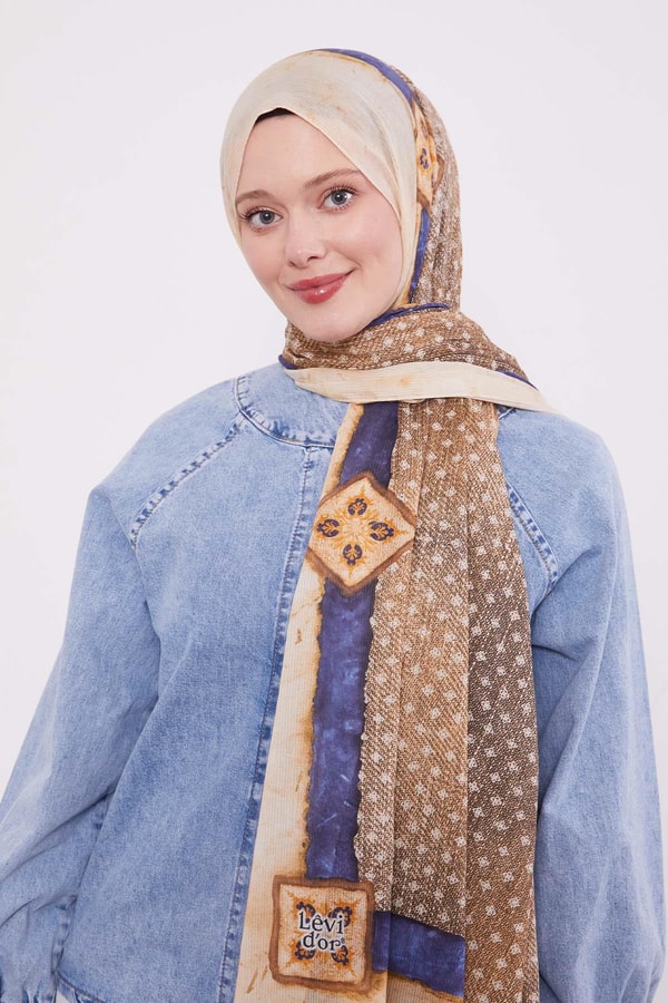 LevidorLacivert Benek Desen Pamuk Şal