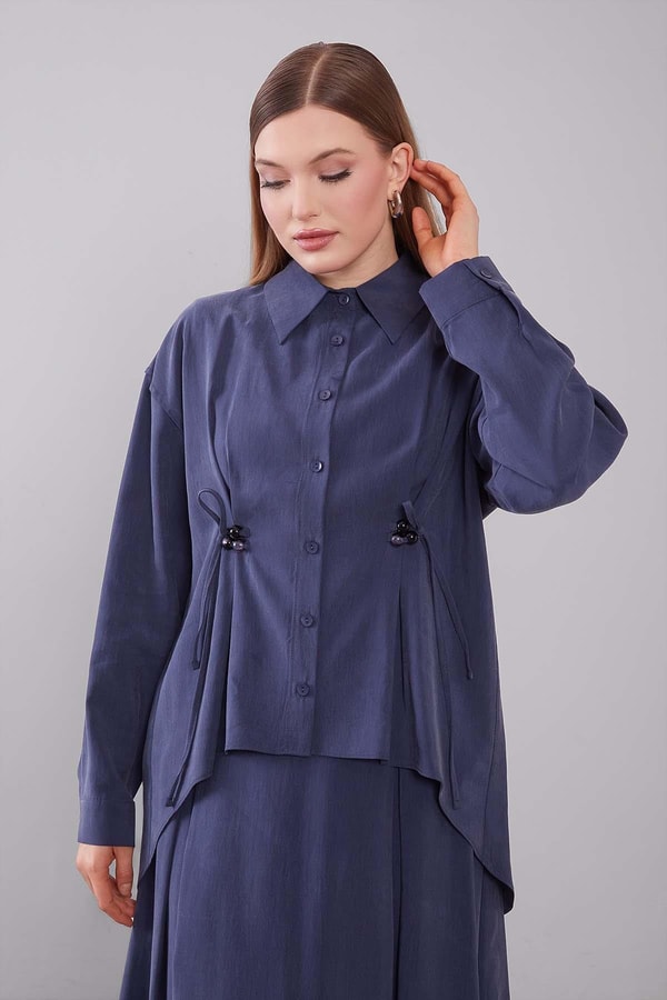 LevidorLacivert Boncuk Bağlama Detaylı Etek Takım