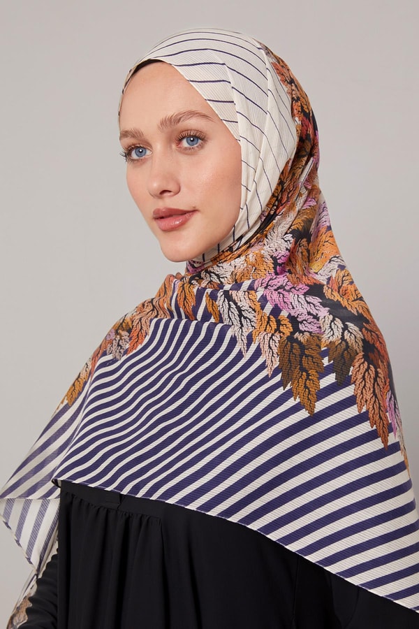 LevidorLacivert Çam Desen Pamuk Şal