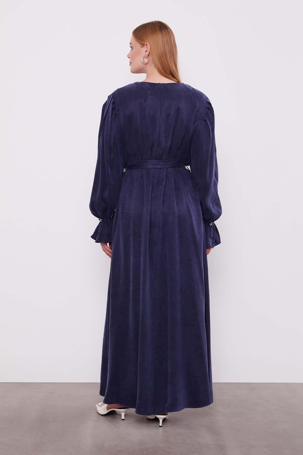 LevidorLacivert Çiçek Aksesuarlı Cupra Elbise