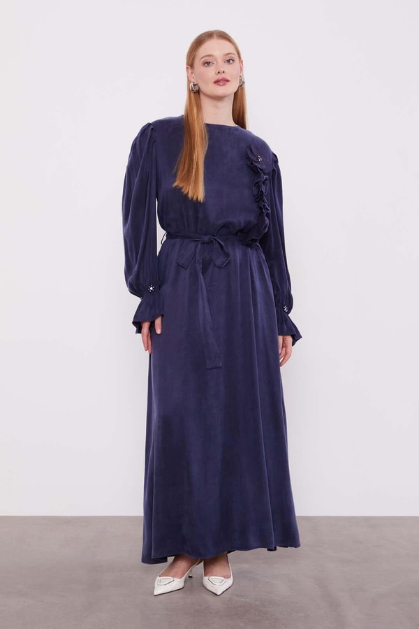 LevidorLacivert Çiçek Aksesuarlı Cupra Elbise