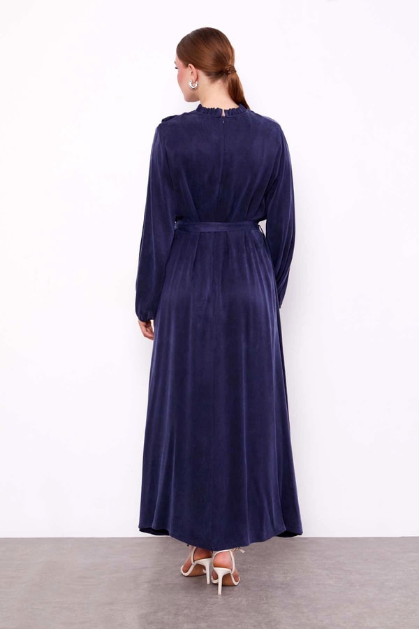 LevidorLacivert Çiçek Taş Detaylı Cupra Elbise