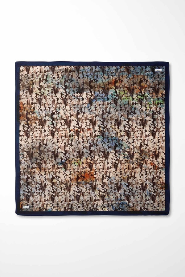 LevidorLacivert Çiçekli Soyut Desen Twill İpek Eşarp