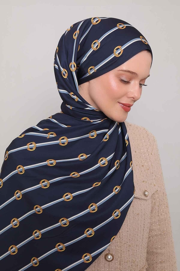 LevidorLacivert Çizgili Halka Desen Club Şal