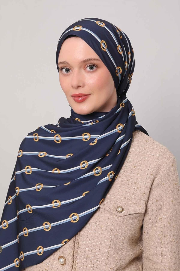 LevidorLacivert Çizgili Halka Desen Club Şal