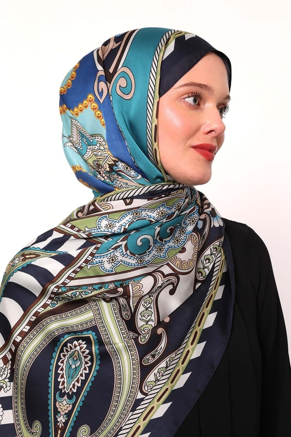 LevidorLacivert Çizgili Hint İpeği Şal