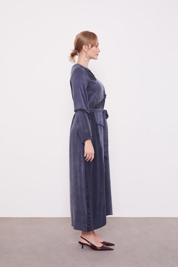 LevidorLacivert Dantel Şeritli Elbise