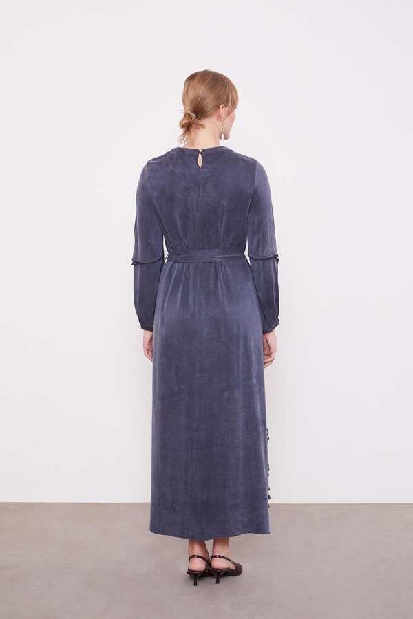 LevidorLacivert Dantel Şeritli Elbise