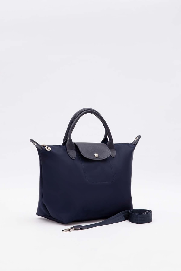 LevidorLacivert Deri Kapak Aksesuarlı Omuz Çantası