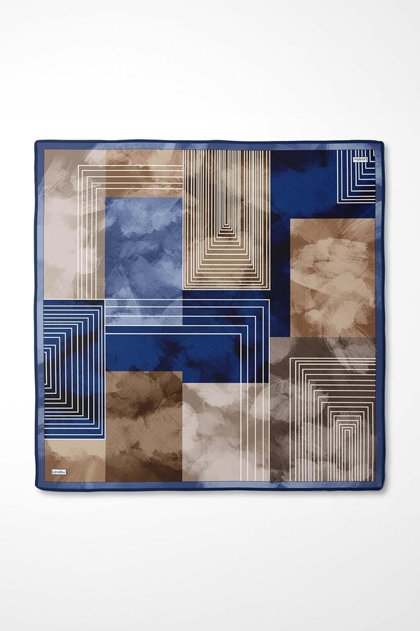 LevidorLacivert Desenli Twill İpek Eşarp