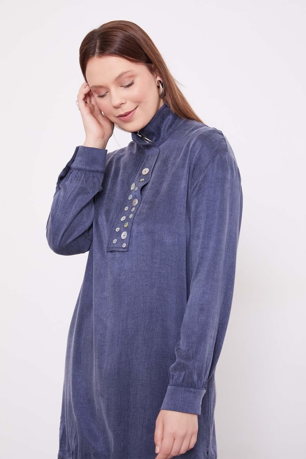 LevidorLacivert Dik Yaka Düğme Detaylı Cupra İkili Takım